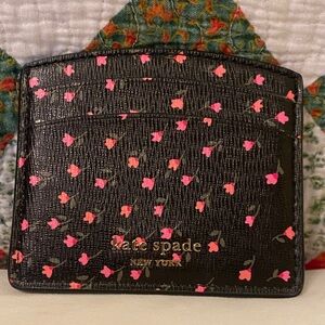 Kate Spade Black Card Holder with Pink Floral Pattern